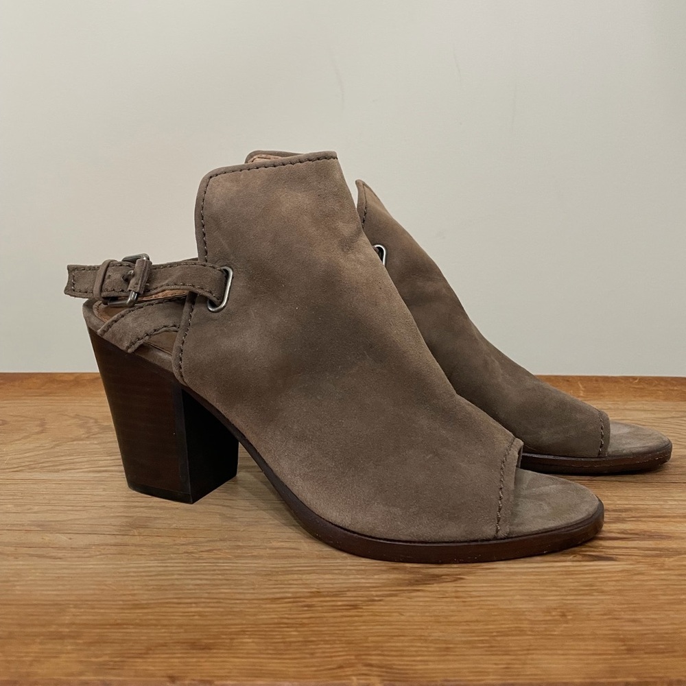 Frye Dani Brown Leather Shield Sling Open Toe Sandals Shoes Heels Women’s Sz 10